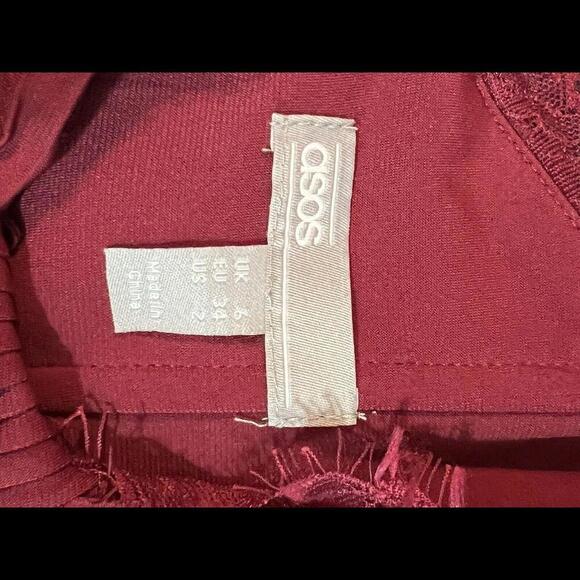 Asos Women's Dress Size 6‎ Burgundy Textured Pleated Lace Long Maxi Evening - Picture 4 of 5